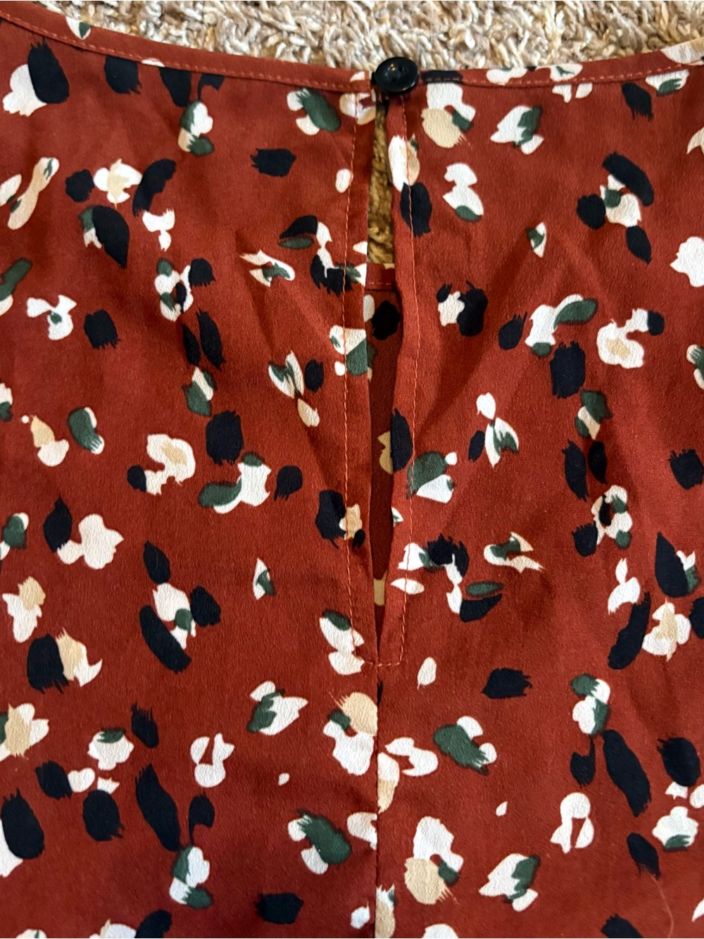 Womens Rust Printed Ruffled Peplum Blouse - Picture 3 of 5